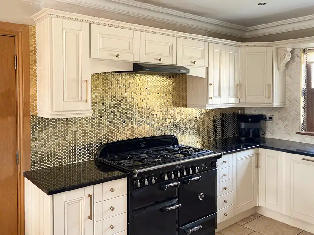 Golden Backsplash Kitchen Wall Tiles Patterned Tiles Bathroom Hexagon Mosaic 164 4 M 1000 S Gold Decorative Wall Tiles Project Kitchen Renovation Remodel  E-Mosaictile Design Journey  3